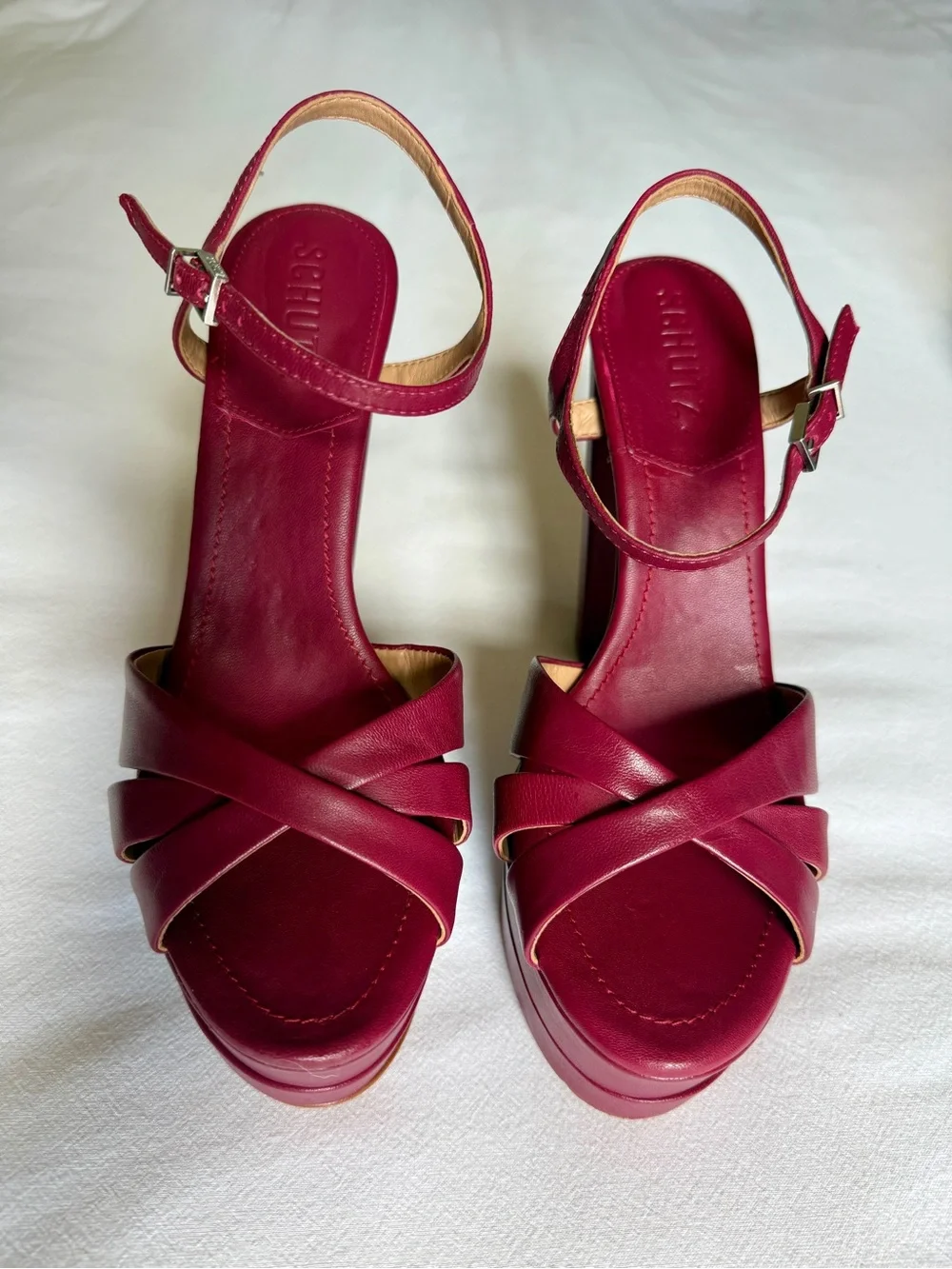 SCHUTZ Keefa Berry-Magenta Platform Block Heel Sandals SZ 8.5